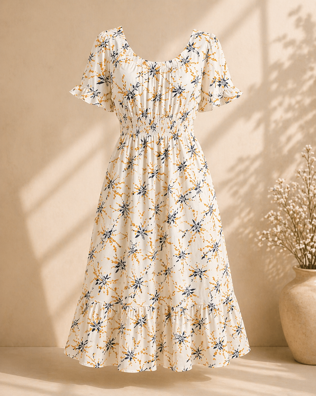 Ivory Blossom Smocked Dress