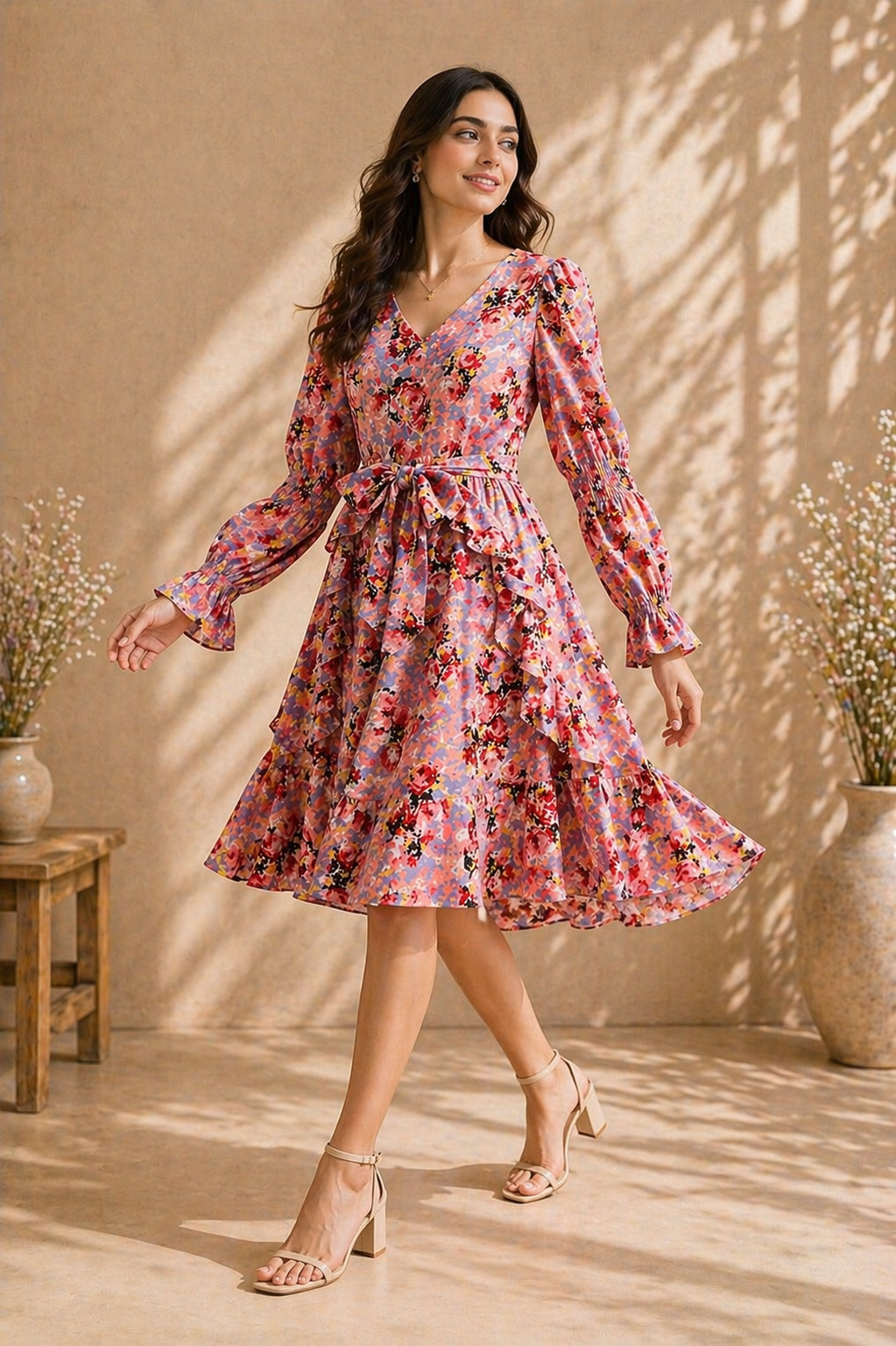 Blush Rose Ruffle Layered Dress