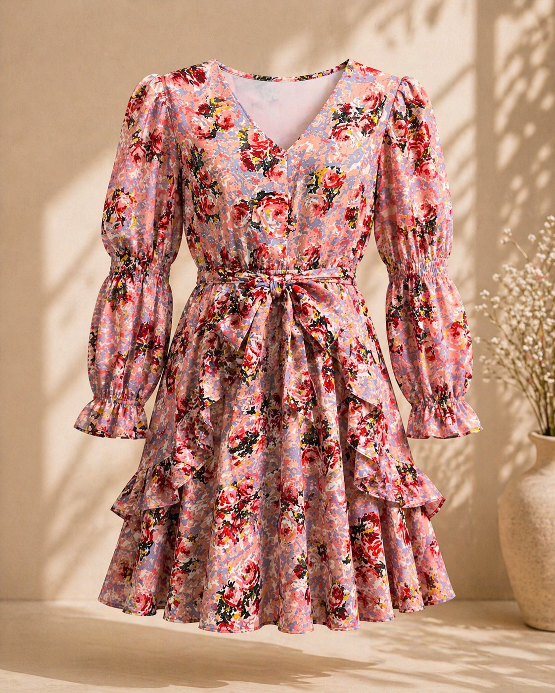Blush Rose Ruffle Layered Dress