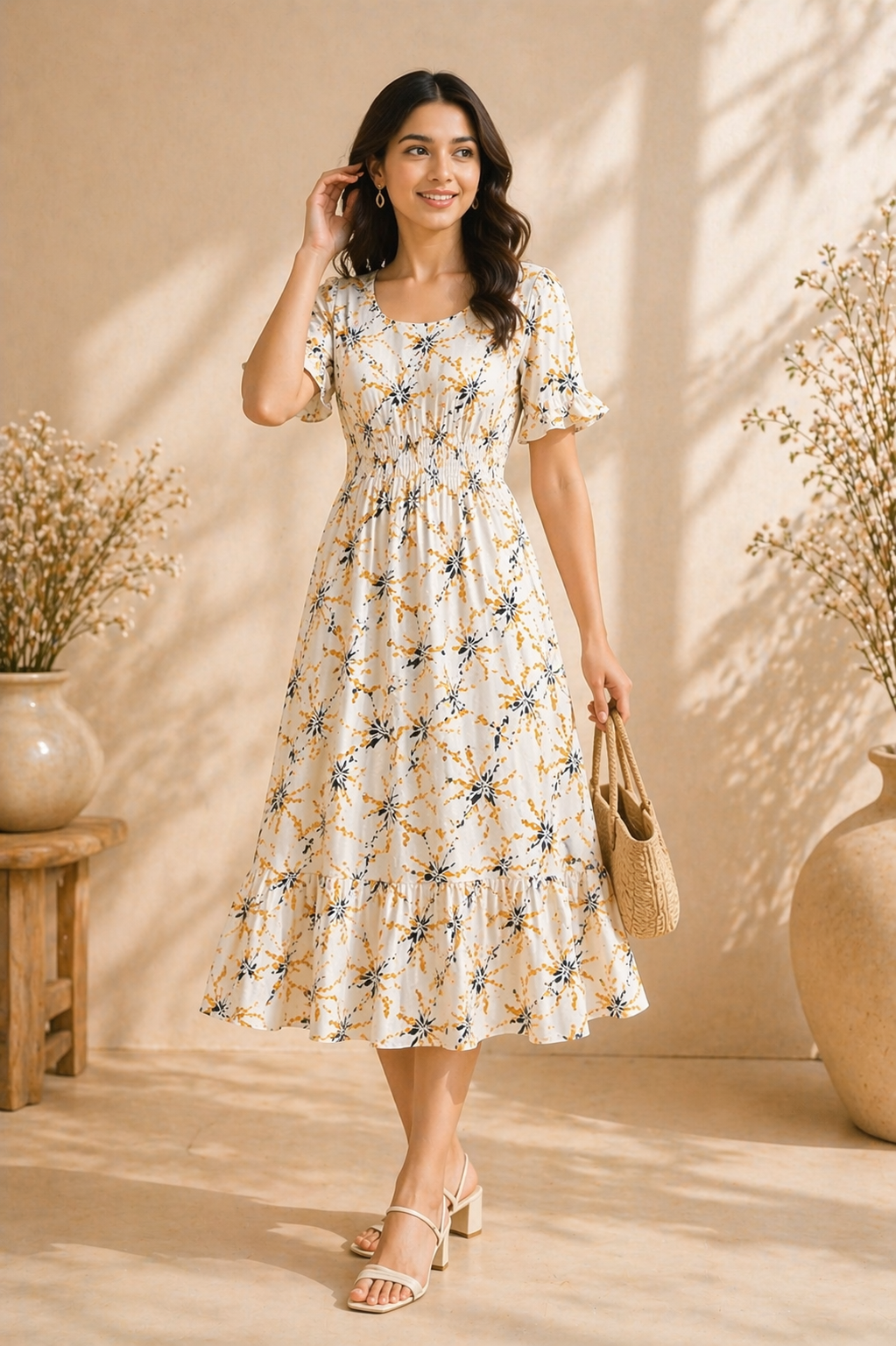 Ivory Blossom Smocked Dress